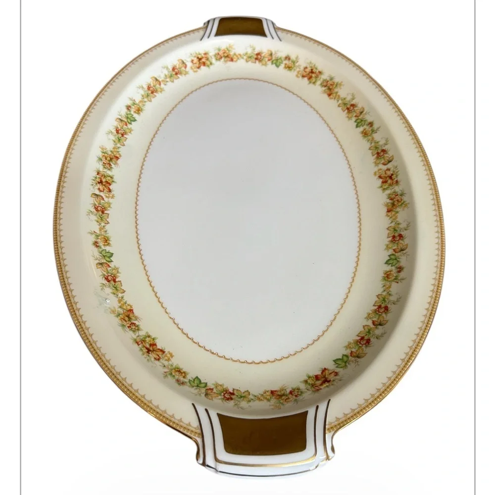 Royal Embassy Bristol Large Platter China Oval Gold Trim Floral Pattern Vintage